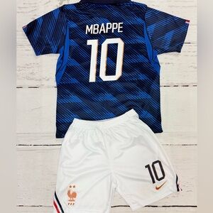 YOUTH Mbappe France 26’ Blue Home (Jersey + Shorts) Kit Kids Sets SMALL (24) 6/7
